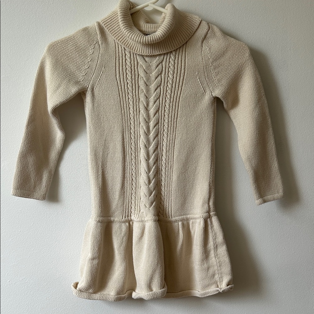 Cream Cable-Knit Turtleneck Sweater Dress 5 years